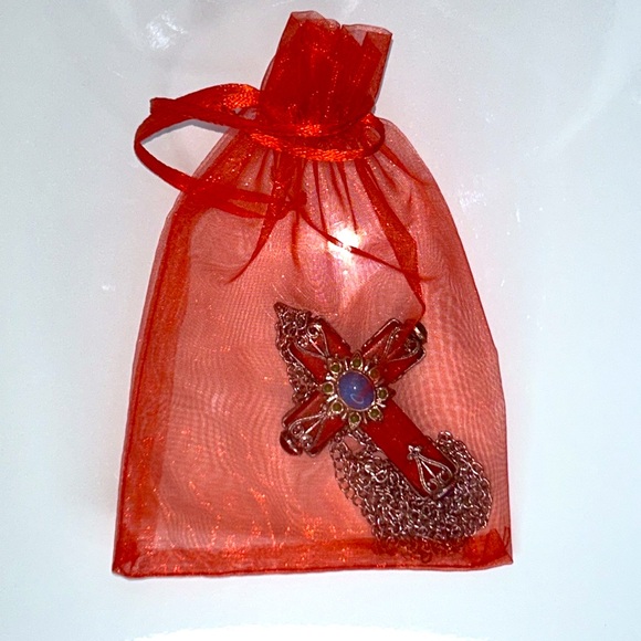 Sweet Romance Designer Gemstone Cross Double Chain Stainless Steel Necklace Boho - Picture 10 of 10